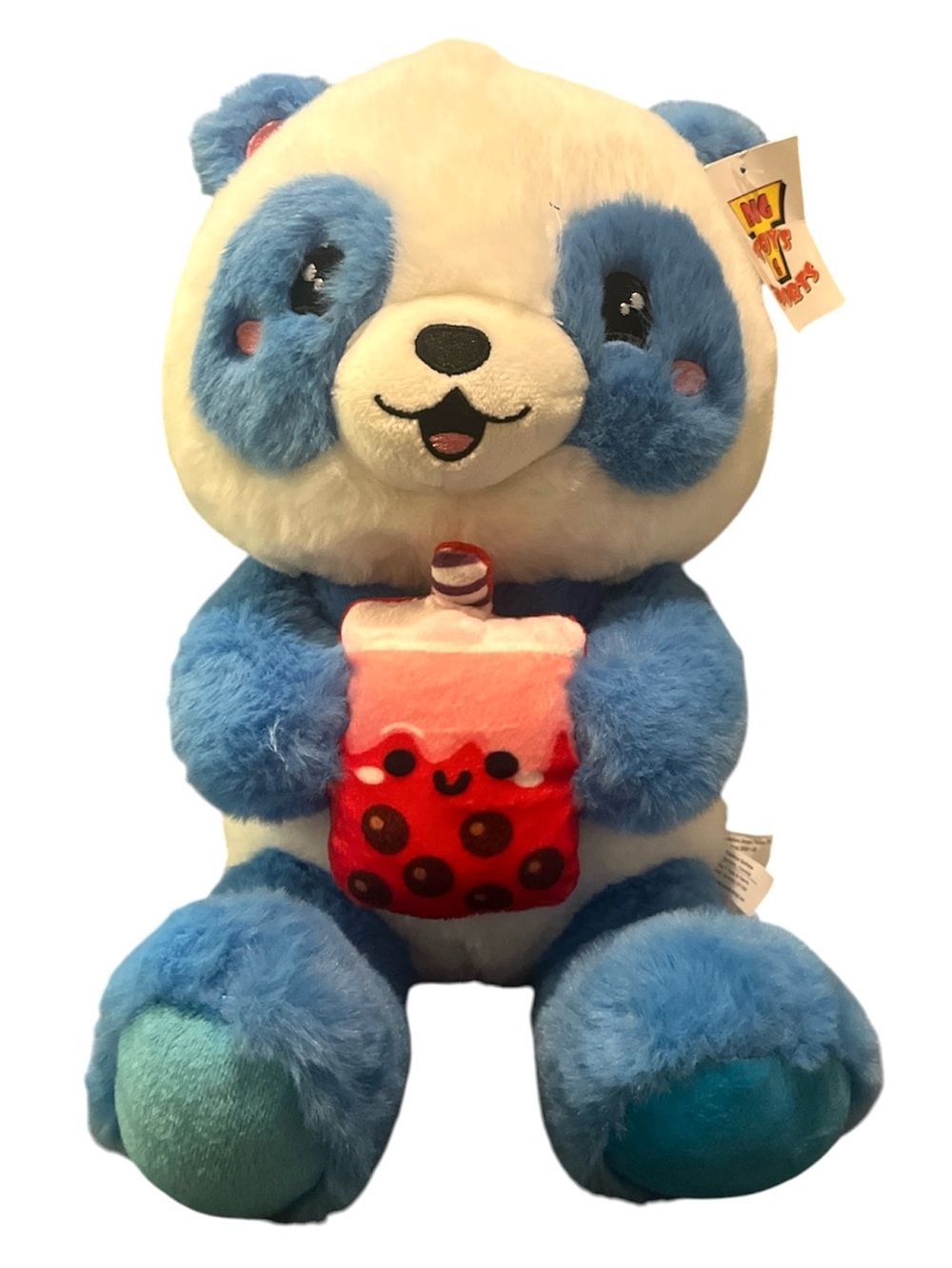 Teddy Bear Blue and White Plush Holding Bubble Tea - Kids Toy unisex New